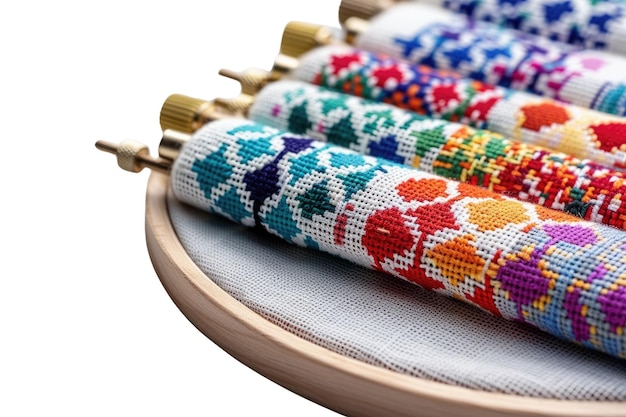 haftowana dekoracja na lnianym tle